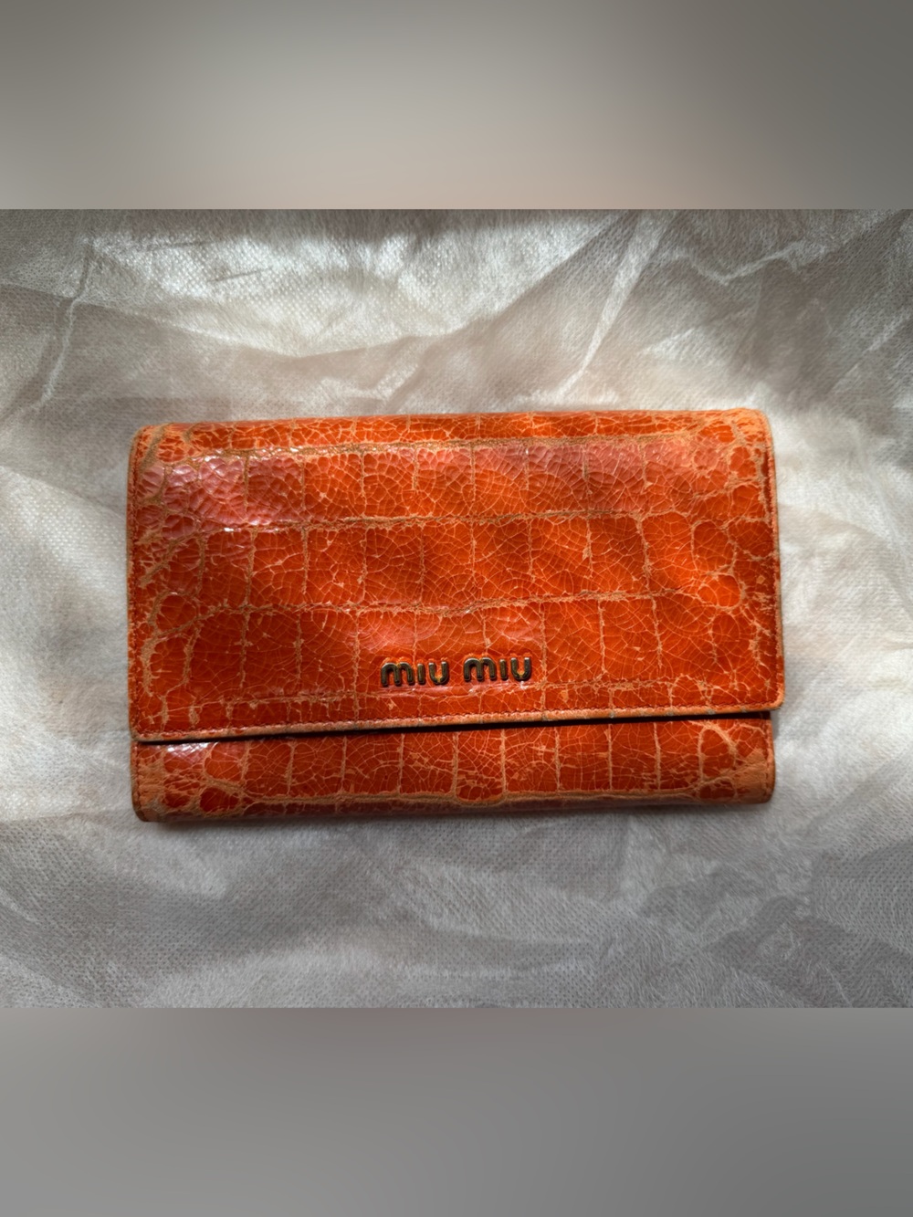 Miu Miu Orange Croc-Embossed Leather Wallet
